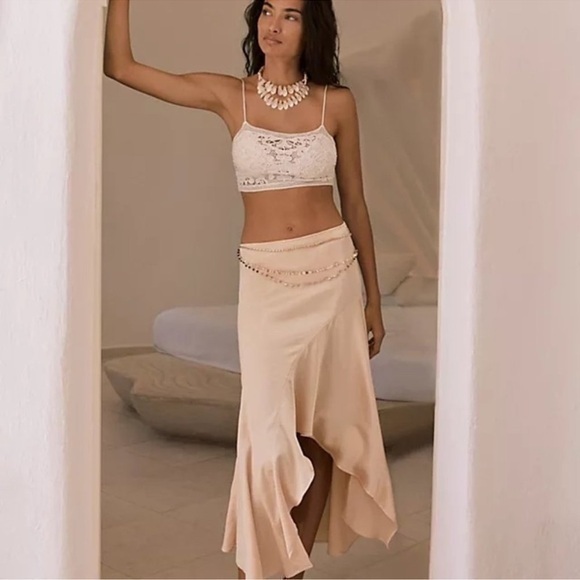 Free People Dresses & Skirts - NWOT Free People Sunrise Satin Asymmetrical Midi Skirt Satin Size 8